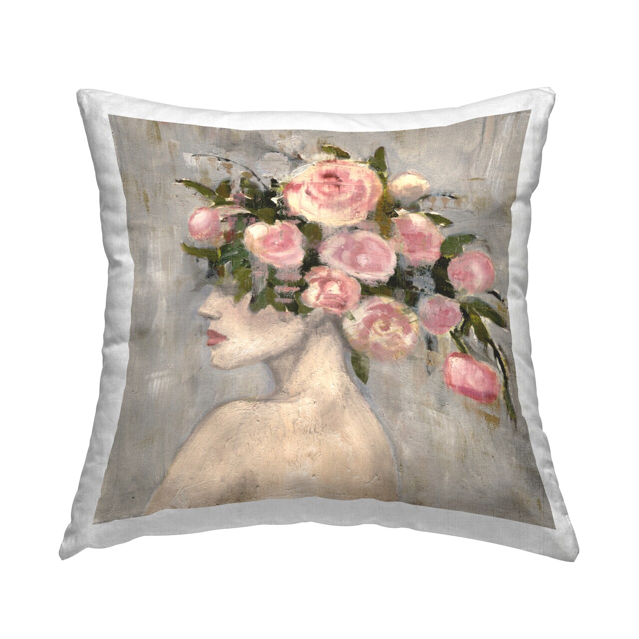 Peonies Headdress Woman Decorative Printed Throw Pillow Design by Charity Henderson, 18 x 7 x 18